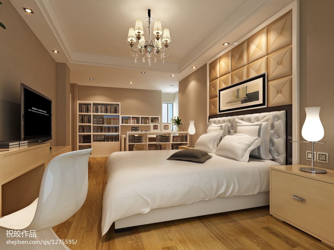 张家港现代卧室软包床头背景墙装修设计效果图