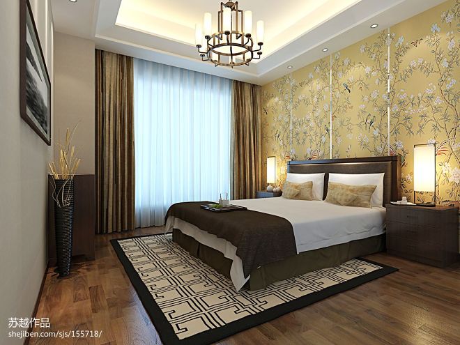 中式卧室壁纸装修设计效果图