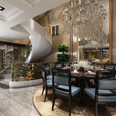 新古典中的低调奢华_新古典餐厅奢华吊顶装修设计效果图