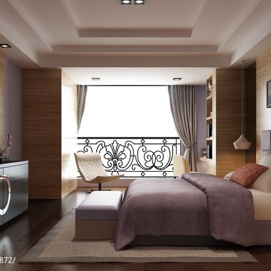 简约素雅的新东方风格卧室阳台隔断装修设计效果图