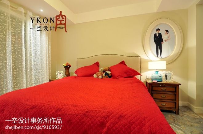 一空设计美式卧室婚房壁纸装修设计效果图