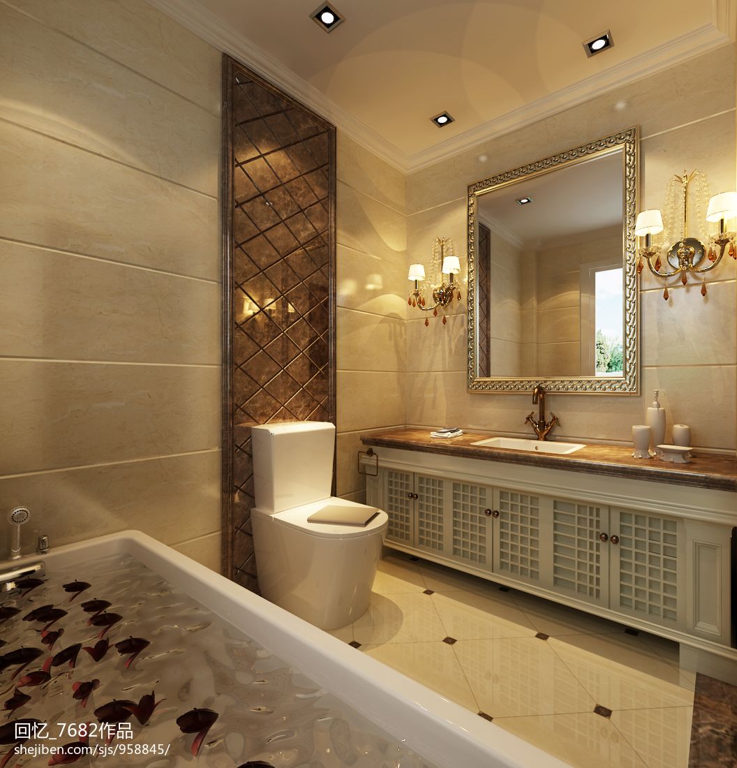 欧式别墅卫生间带浴缸装修效果图_别墅设计图
