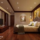 富贵中式卧室床头背景墙地板壁纸装修效果图