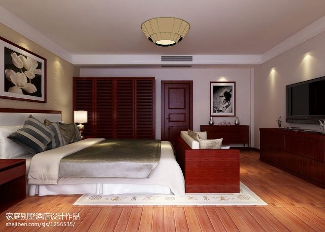 现代卧室地板组合衣柜壁纸装修效果图