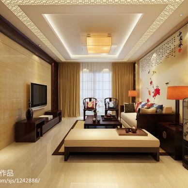惠阳私人别墅中式客厅装修设计效果图