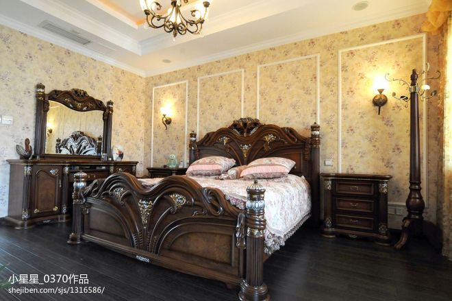 上海航鹤路别墅欧式卧室豪华壁纸装修效