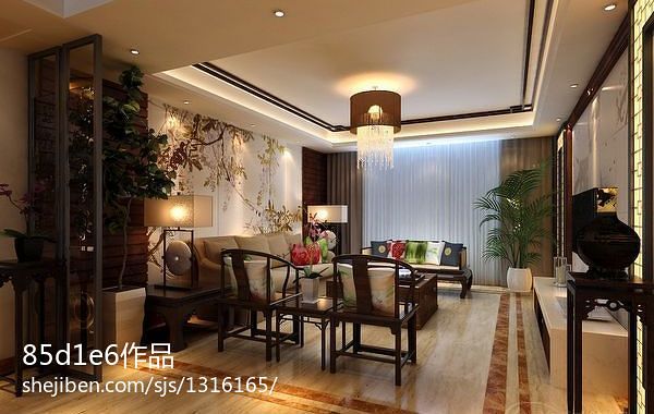 上海白金府邸中式客厅隔断装修设计效果