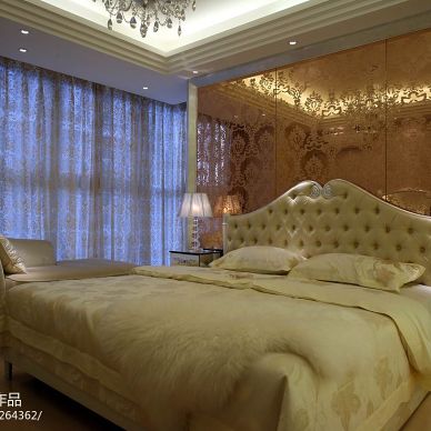 龙湖双珑原著装修欧式卧室床头背景墙装修效果图