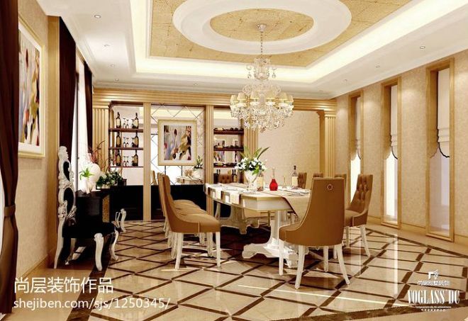 新古典家装餐厅酒架装修设计效果图
