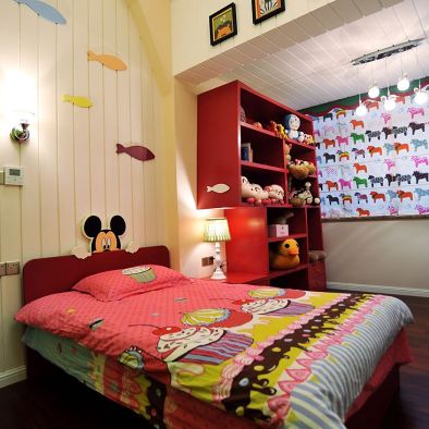 时尚现代儿童房床头背景墙装修设计效果图