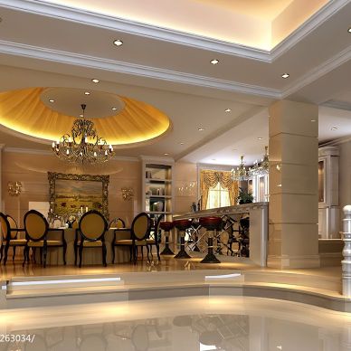 深圳沙河高尔夫欧式奢华尊贵餐厅装修设计效果图