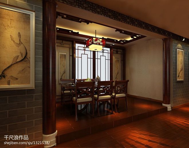 万锦花语岸中式餐厅传统复古背景墙装修