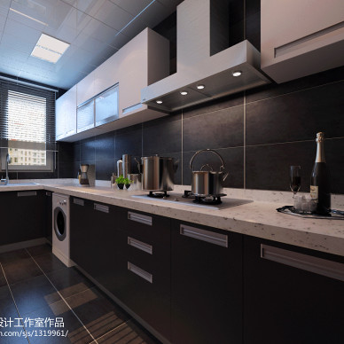 悦府-现代风格整体厨房组合橱柜装修设计效果图
