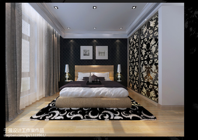 首创福缇山现代风格卧室窗帘地板装修效