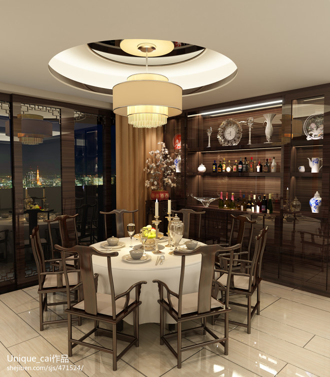 新中式风格餐厅圆桌装修设计效果图