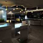 现代风格样板房时尚厨房餐厅吧台装修设计效果图