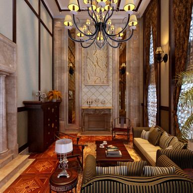 中式风格奢华客厅设计装修效果图