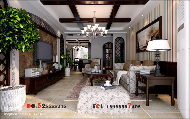 芜湖东城豪庭美式客厅设计装修效果图