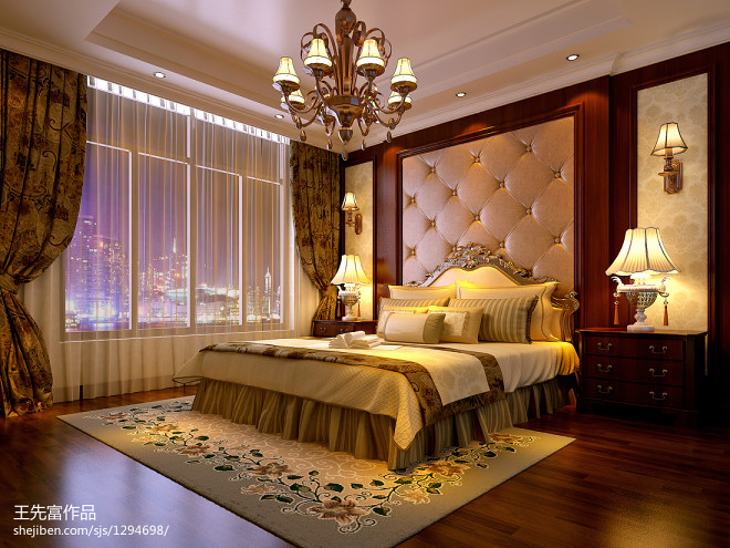 绿湖爱伦堡欧式卧室窗帘装修设计效果图