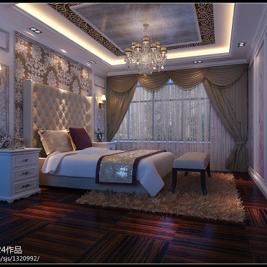 时代玫瑰欧式卧室床头背景墙装修设计效果图