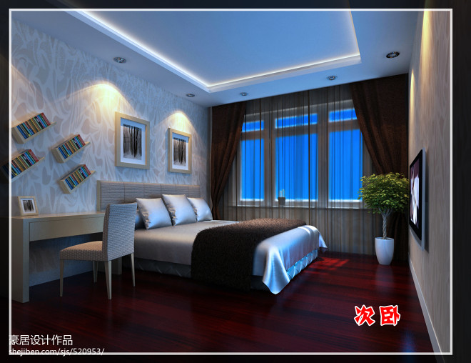 新城佳苑现代卧室床头背景墙装修设计效