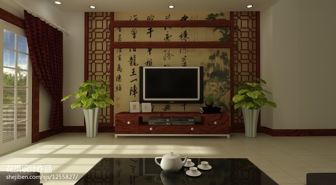 三居室中式客厅电视背景墙装修效果图