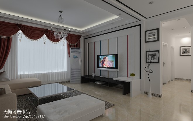 现代风格客厅黑白电视背景墙装修效果图