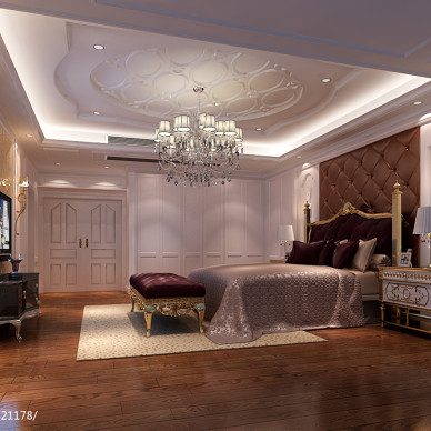 豪华欧式卧室床头背景墙装修设计效果图