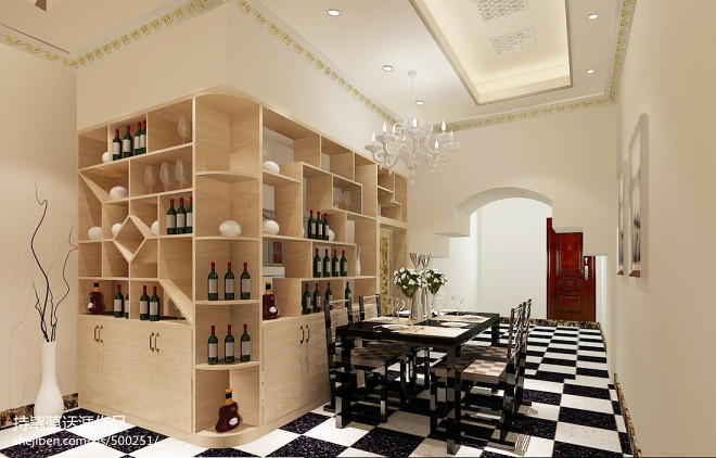 现代简欧餐厅酒柜装修设计效果图
