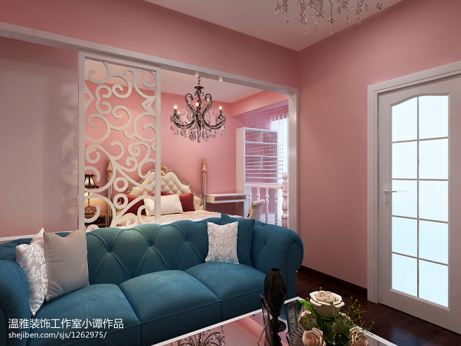 福地家园住宅欧式粉红客厅装修效果图