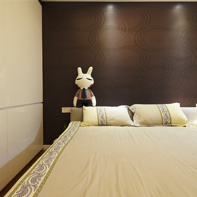 金基晓庐现代卧室床头背景墙装修设计效果图