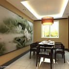 心海假日_中式餐厅背景墙壁画装修设计效果图