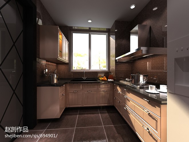 大户型现代L型厨房橱柜装修设计效果图