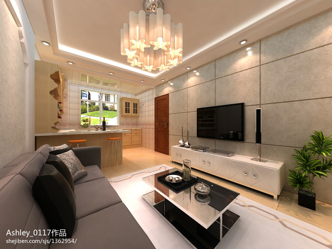 现代3居室混搭客厅电视墙装修效果图