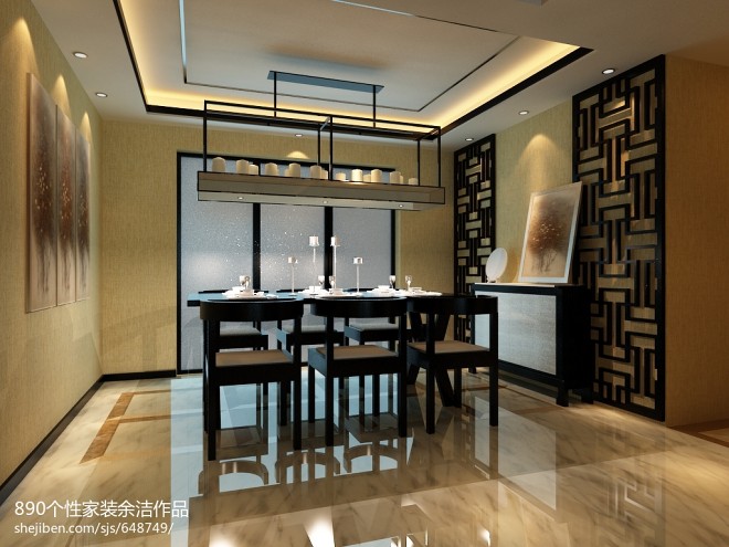 新中式_餐厅时尚吊灯装修设计效果图