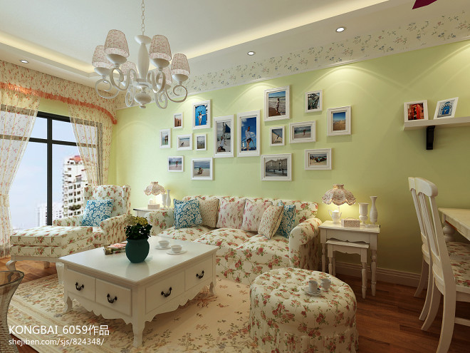 花果园客厅沙发背景装饰画装修效果图