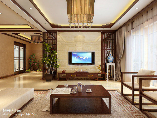 中式 客厅电视墙装修效果图
