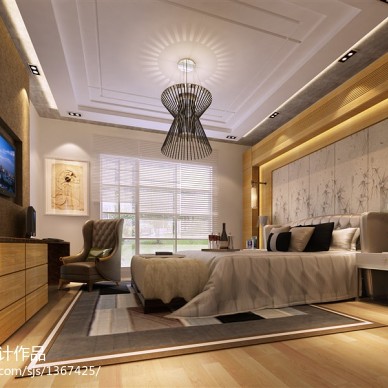 北京现代时尚卧室奢华吊顶装修设计效果图
