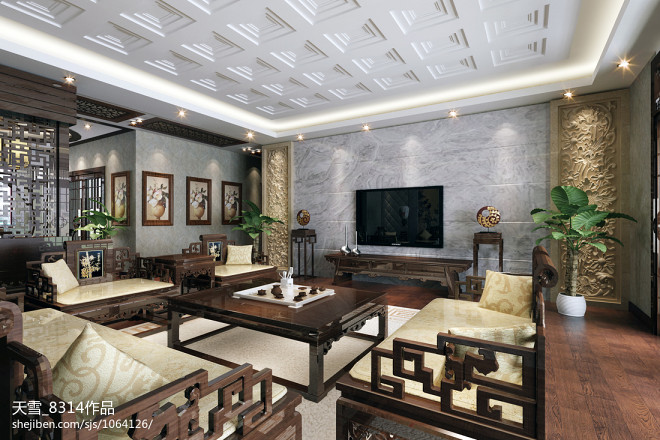 金阁丽苑中式风格客厅组合沙发装修效果