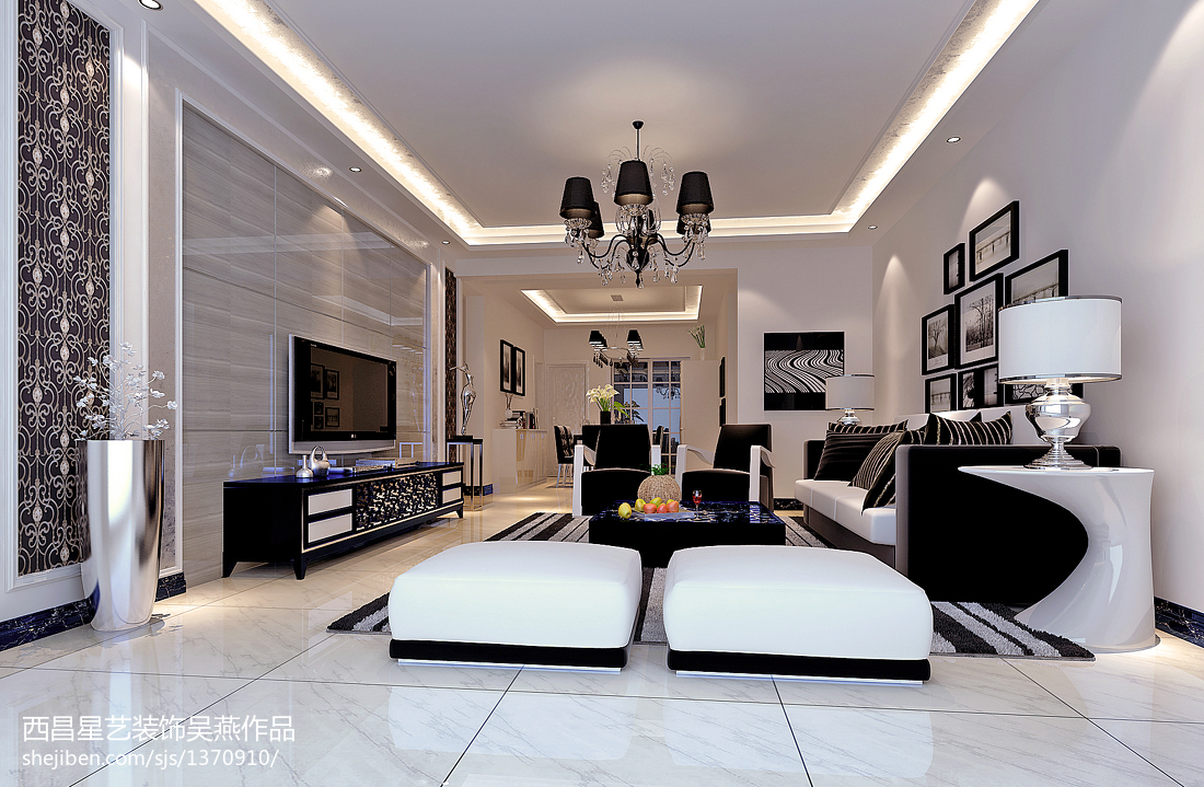 现代风格黑白调客厅组合沙发装修效果图