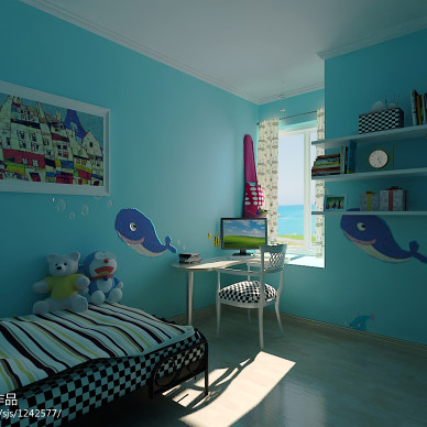 蓝湾国际_东南亚蓝色迷你儿童房装修设计效果图