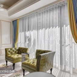 新古典豪宅客厅窗帘装修效果图大全