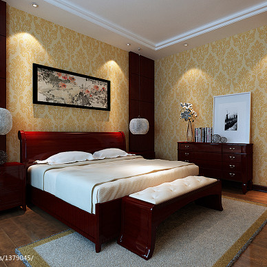 中式古典卧室壁纸装修效果图