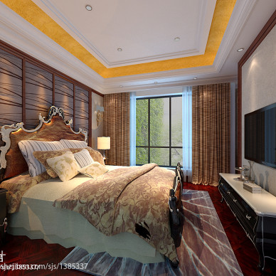 奢华新古典卧室床头背景墙纹饰效果图