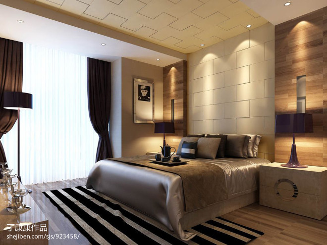 现代时尚都市风卧室背景墙装修效果图