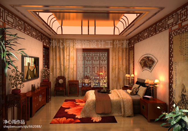 古典中式别墅卧室家具图片