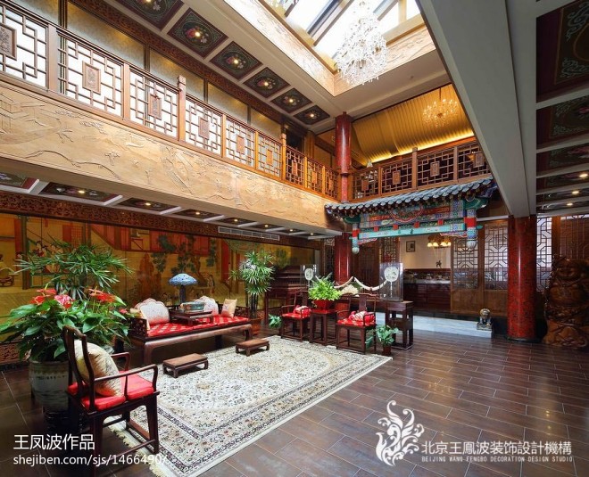中式别墅挑空客厅设计中式风格装修图片