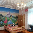 中式别墅儿童房墙画图片