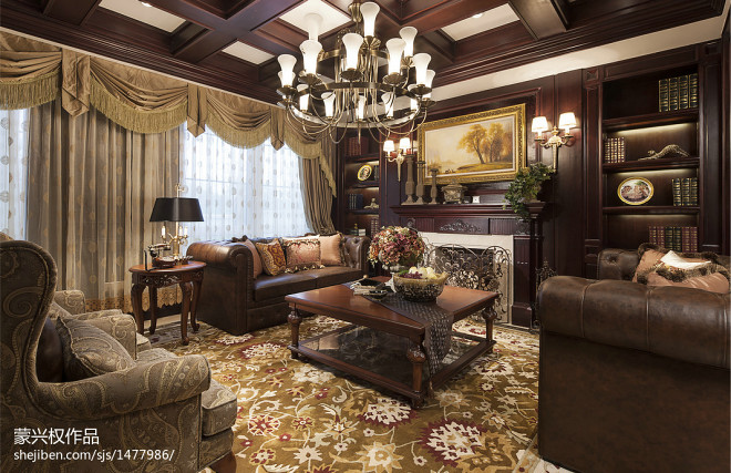 客厅复古家具地毯设计欧式装修图片