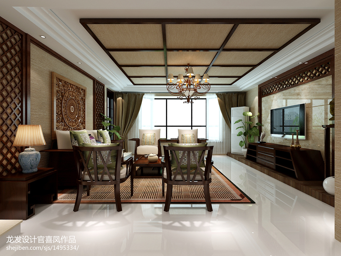 东南亚客厅沙发背景墙设计装修效果图